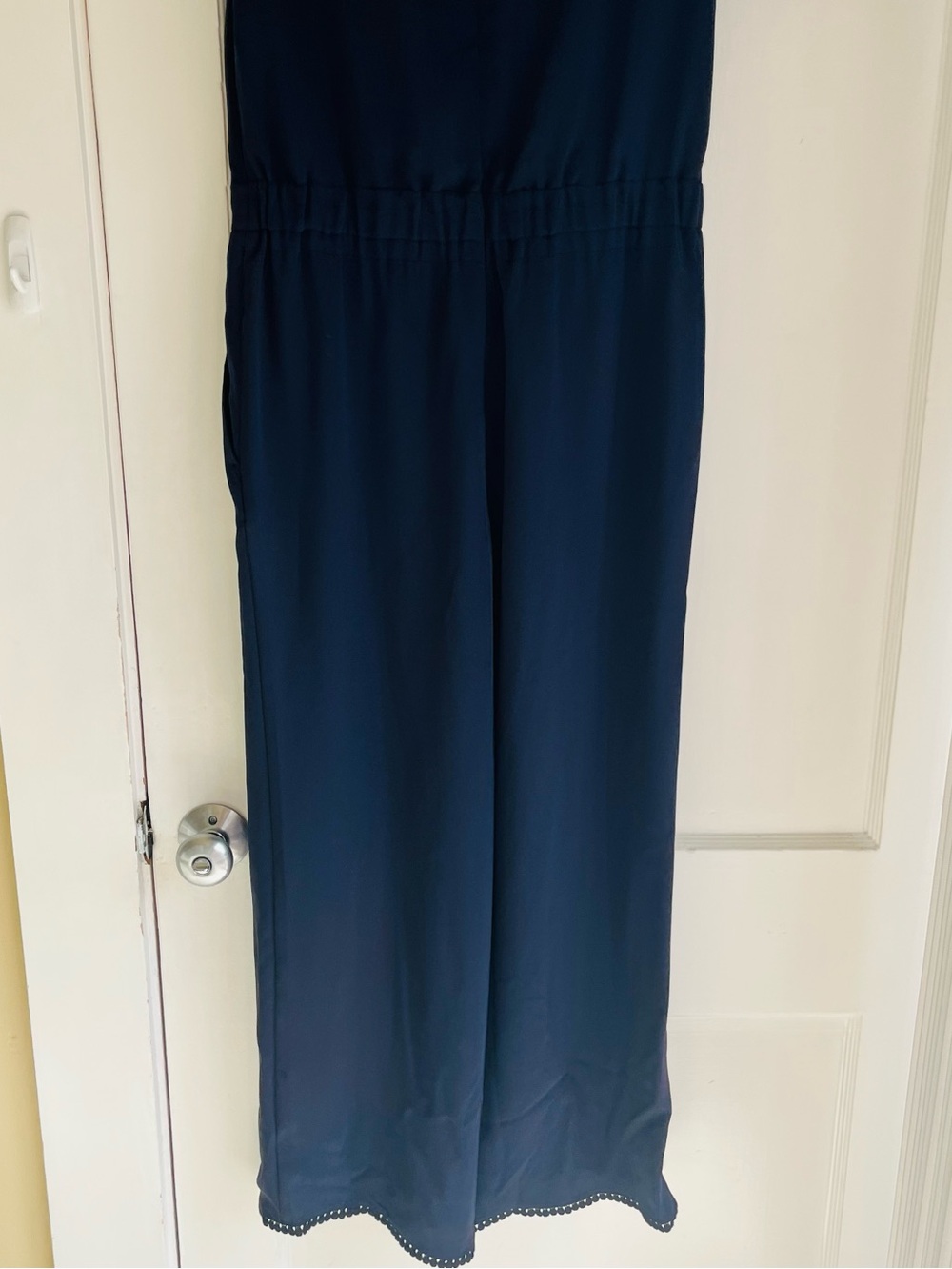 Ann Taylor Navy Blue Wide Leg Romper Jumpsuit Size 6 Flutter Sleeve Pockets - Picture 9 of 13